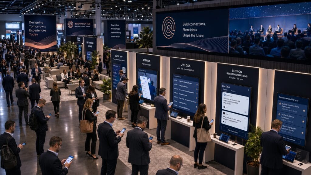 AI in events supporting attendee experience through event apps, live Q&A and session recommendations