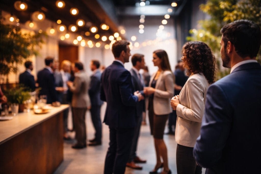 Event personalisation at a professional business event with attendees networking and building relevant connections